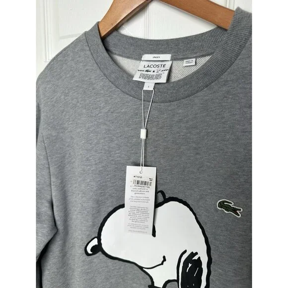 Lacoste X Peanuts Snoopy Graphic Fleece Sweatshirt Gray Unisex L NWT - Picture 5 of 11